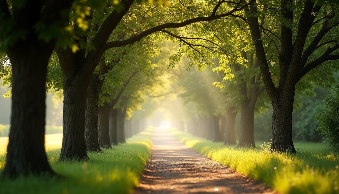 Morning light along a walking path near a recovery property